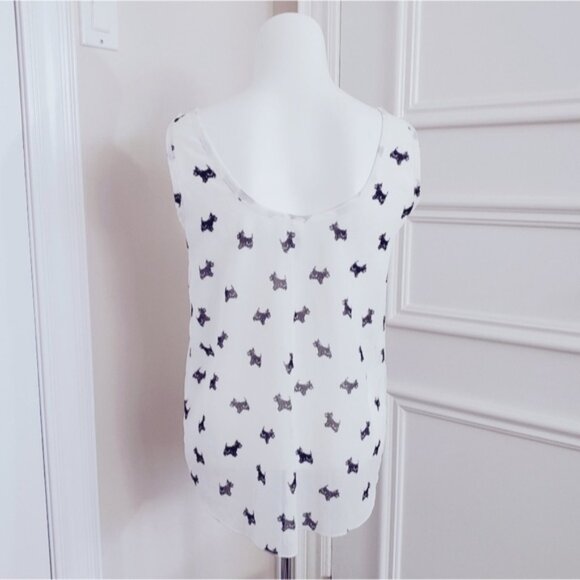 White/Black Prairie Boho Emroidered Sheer Sleeveless Dog Print Blouse - Picture 3 of 9